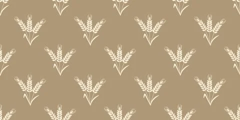 Bunches of oat spikelets seamless pattern Stock Illustration