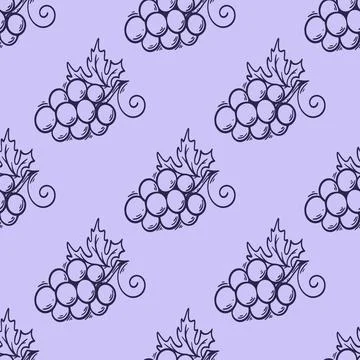 Bunches of purple grapes seamless pattern Stock Illustration