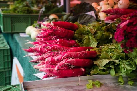 Bunches of radish lying at market Foto stock