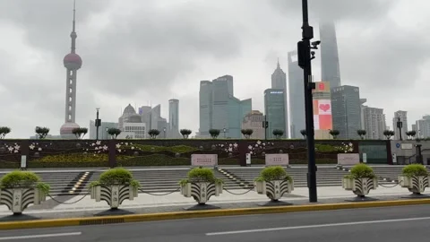 The Bund Buildings in Shanghai under lockdown Stock Footage 197112704