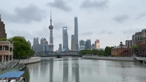 The Bund Buildings in Shanghai under lockdown Stock Footage 197283014