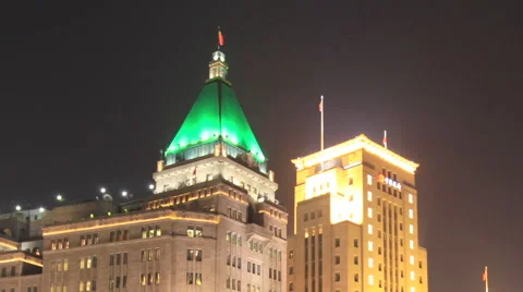 The Bund night with Crowd 1 time lapse 24 zoom out buildings Stock Footage 40427514