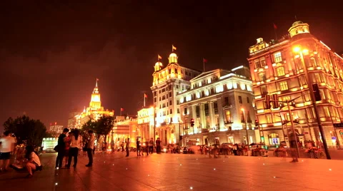 The Bund night with Crowd 2 time lapse 30 fps static Stock Footage 40647835