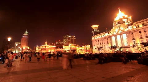 The Bund night with Crowd 3 time lapse 24 static Stock Footage 40427855