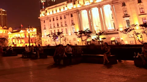 The Bund night with Crowd 3 time lapse 24 pan Stock Footage 40427948