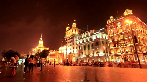 The Bund night with Crowd v2 time lapse 24 static Stock Footage 40047171