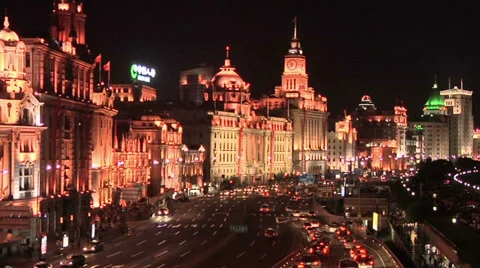 The Bund at Night looking North Stock Footage 38599704