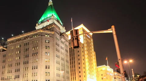 The Bund night with Traffic 1 time lapse 24 zoom out Stock Footage 40426820
