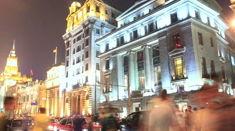 The Bund night with Traffic 2 time lapse 24 zoom out Stock Footage 40425736