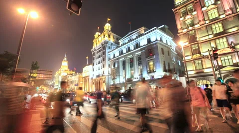 The Bund night with Traffic 2 timelapse 24 static Video stock 40426087