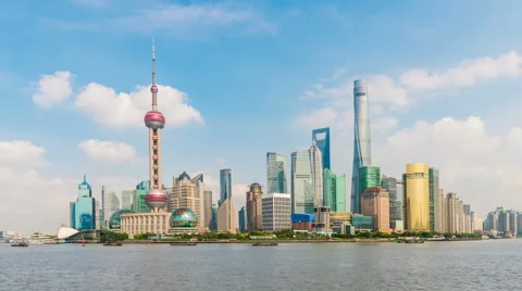 Bund waterfront on Pudong, Shanghai Video stock 57239519