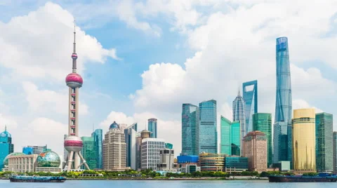 Bund waterfront on Pudong, Shanghai Stock Footage 57239857