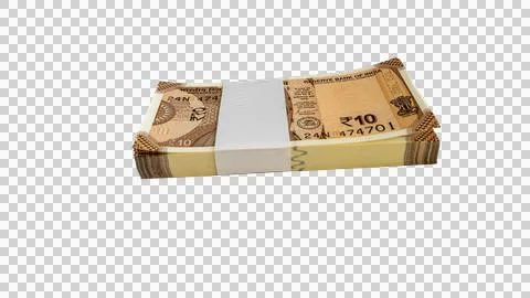 Bundle of ₹10 Indian Currency Notes with transparent background Stock Photos