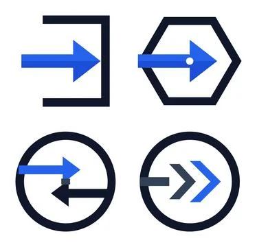 Bundle of 4 Blue Directional Arrow Icons Set Flat Vector Navigation Symbols.. Stock Illustration