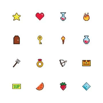 Bundle of 8 bits pixelated style icons Illustrazione stock