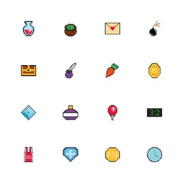 Bundle of 8 bits pixelated style icons 스톡 일러스트