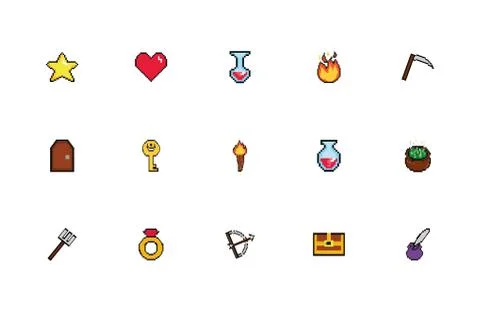 Bundle of 8 bits pixelated style icons Illustrazione stock
