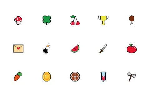 Bundle of 8 bits pixelated style icons 스톡 일러스트