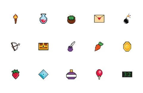 Bundle of 8 bits pixelated style icons 스톡 일러스트