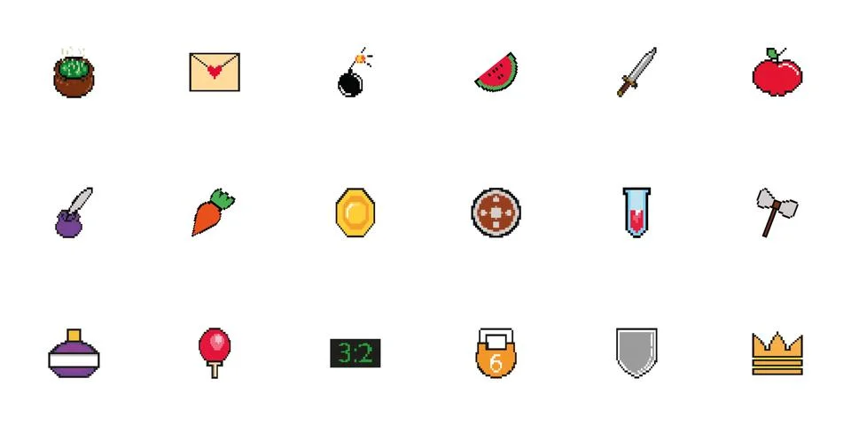 Bundle of 8 bits pixelated style icons 스톡 일러스트