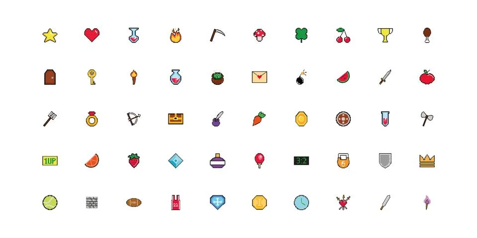 Bundle of 8 bits pixelated style icons Illustrazione stock