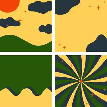 Bundle of abstract retro background in autumn style. Mountain, cloud, wave an Ilustración de archivo