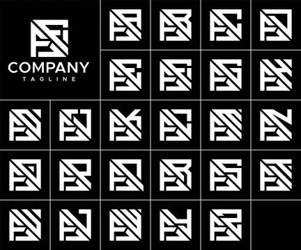 Bundle of abstract square F letter logo design vector. Simple FF F logo vector. Stock Illustration