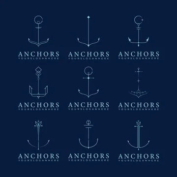 Bundle and set of nautical anchor logo simple line art vector illustration de Stock Illustration