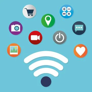 Bundle of apps icons on a blue background Illustrazione stock