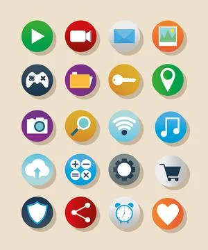 Bundle of apps icons on a salmon color background Stock Illustration