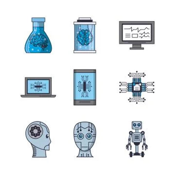 Bundle of artificial intelligence icons Stock Illustration