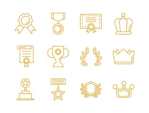 Bundle of awards set icons Stock Illustration
