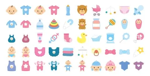 Bundle of baby set icons Stock Illustration