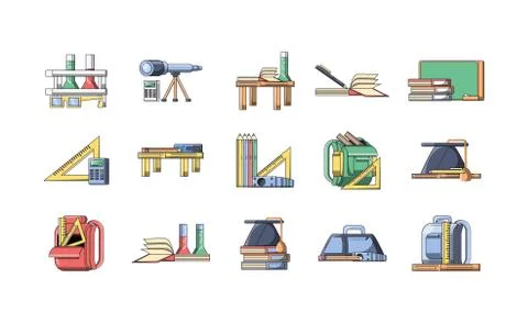 Bundle back to school with set icons 스톡 일러스트