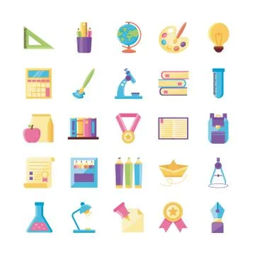 Bundle of back to school supplies Stock Illustration