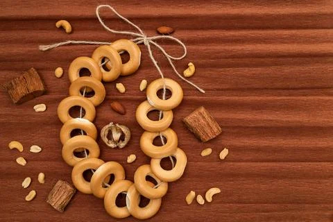 A bundle of bagels on a thread Stock Photos