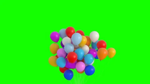 Bundle of Balloons Flies Up and Lingers on the Green Screen Stock Footage 142326014