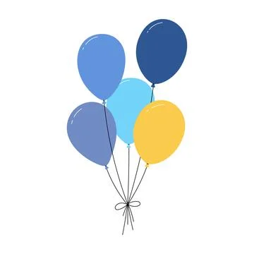 Bundle of balloons with strings, simple doodle outline, floating party イラスト素材