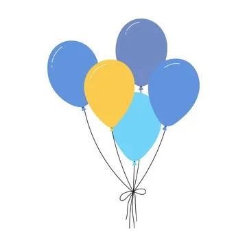 Bundle of balloons with strings, simple doodle outline, floating party Stock Illustration