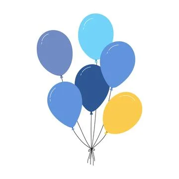 Bundle of balloons with strings, simple doodle outline, floating party Stock Illustration
