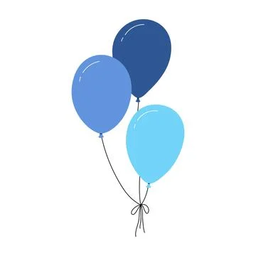 Bundle of balloons with strings, simple doodle outline, floating party Stock Illustration