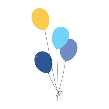 Bundle of balloons with strings, simple doodle outline, floating party Stock Illustration