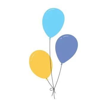 Bundle of balloons with strings, simple doodle outline, floating party Stock Illustration