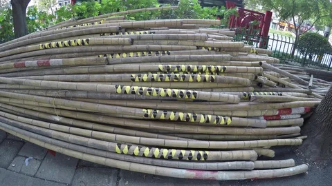 Bundle of Bamboo Waiting to be Used For Construction in Shanghai China Stock Footage 82772464