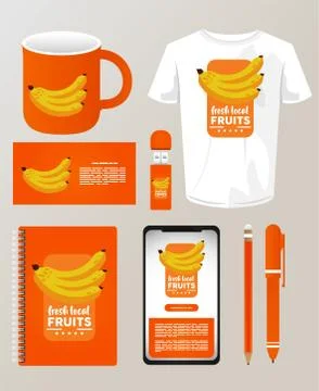 Bundle of bananas fruits mockup elements branding Stockillustratie