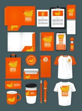 Bundle of bananas fruits mockup elements branding Stock Illustration