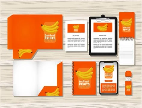 Bundle of bananas fruits mockup elements branding Illustrazione stock