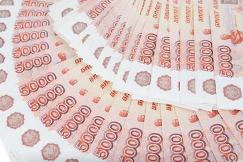 A bundle of banknotes of five thousand rubles Stock Photos
