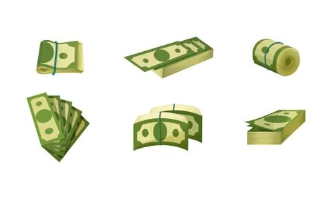 Bundle of Banknotes Rolled and in Stacks Vector Set Stockillustratie
