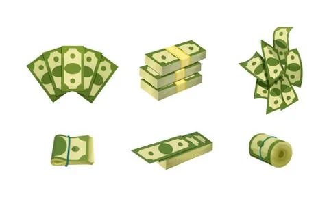 Bundle of Banknotes Rolled and in Stacks Vector Set Stockillustratie